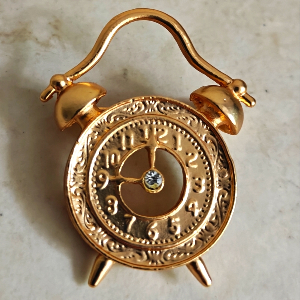 Vintage Double Bell Alarm Clock Brooch By 1928 Jewelry